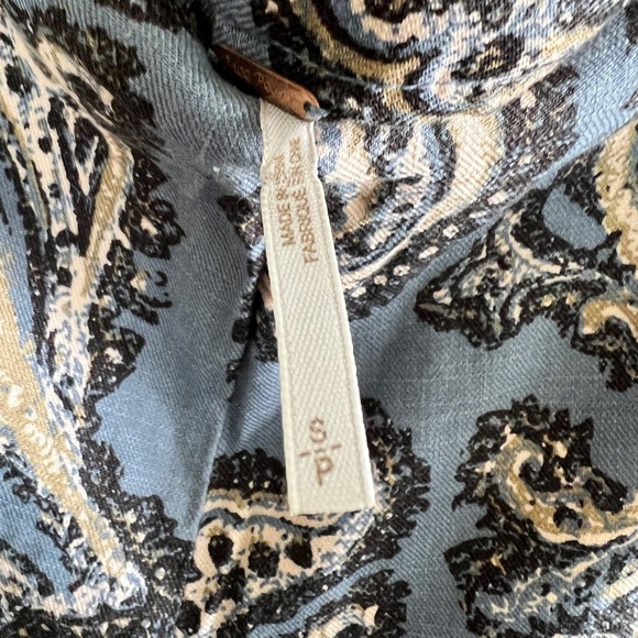 Free People Paradise Printed Flared Linen Blend Pant Blue Combo - Picture 6 of 6